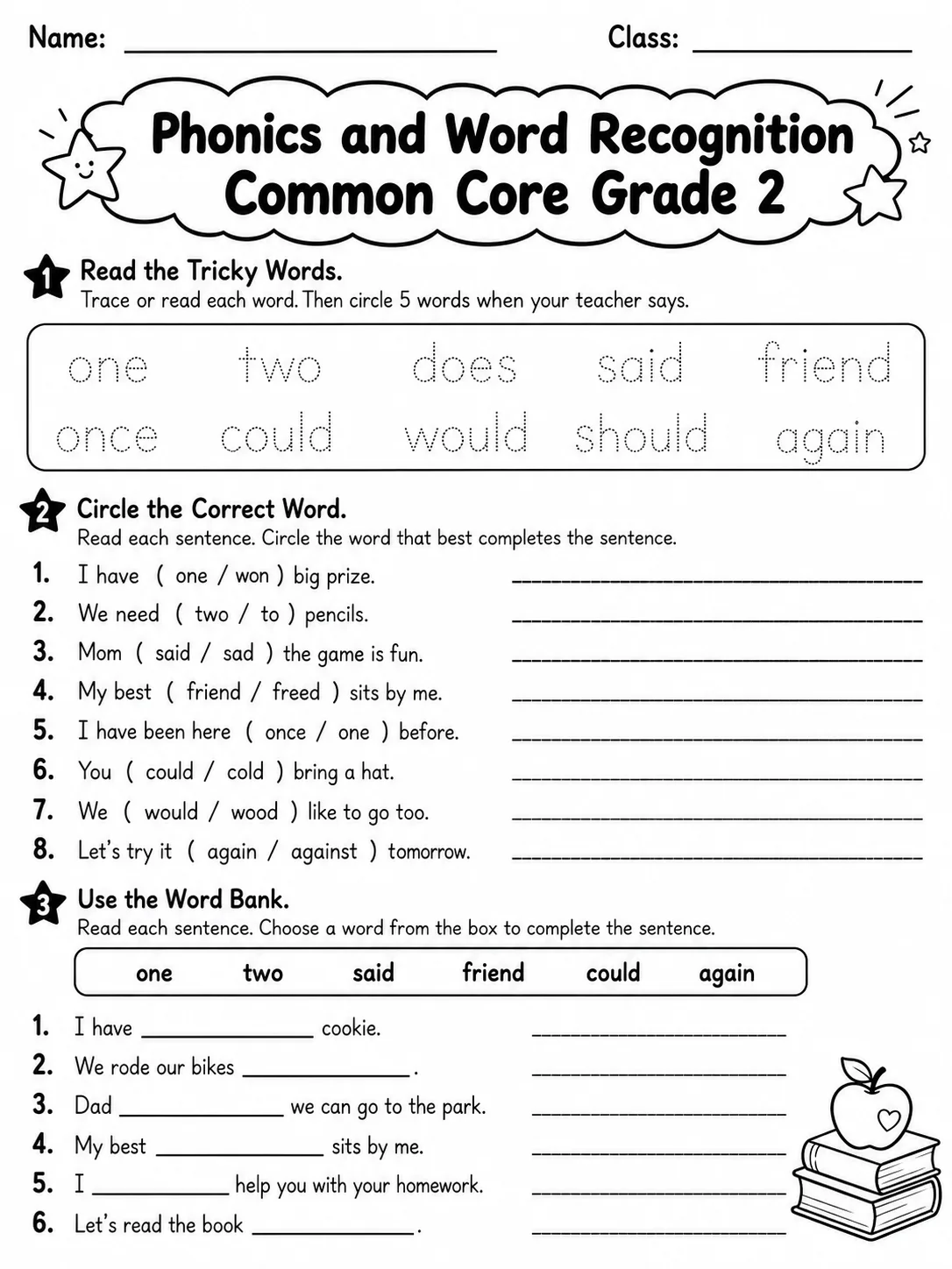 Phonics and Word Recognition Common Core Grade 2 page 5 printable Common Core ELA worksheet preview