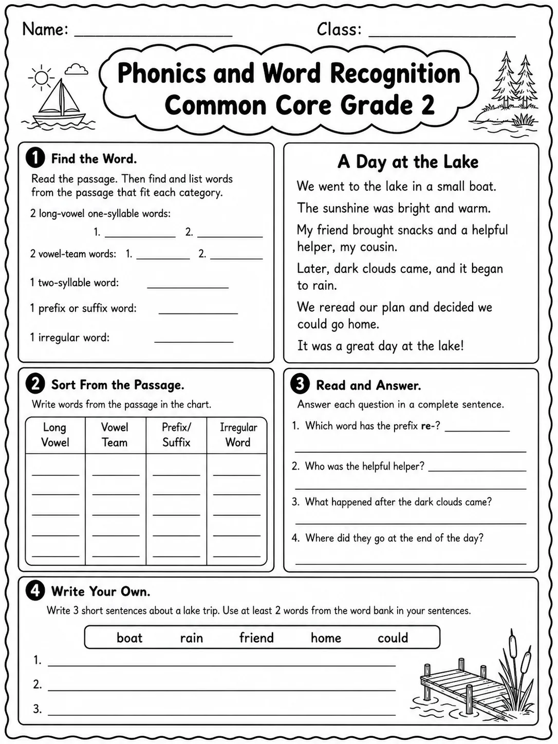 Phonics and Word Recognition Common Core Grade 2 page 8 printable Common Core ELA worksheet preview
