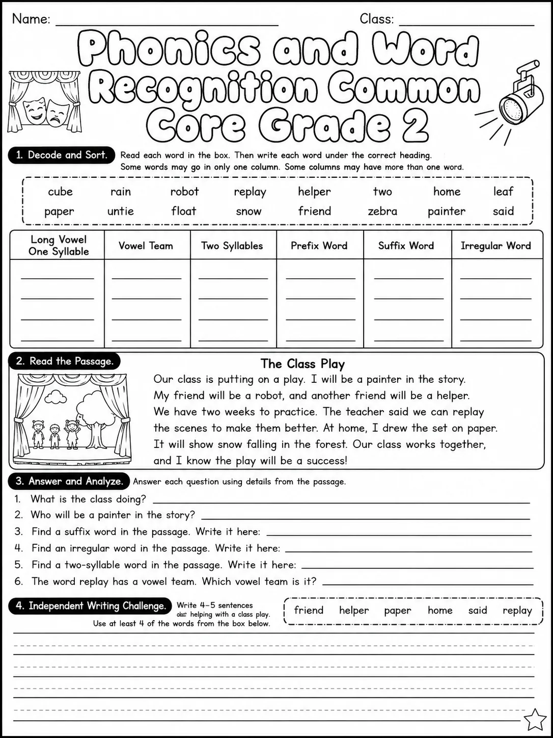 Phonics and Word Recognition Common Core Grade 2 page 10 printable Common Core ELA worksheet preview