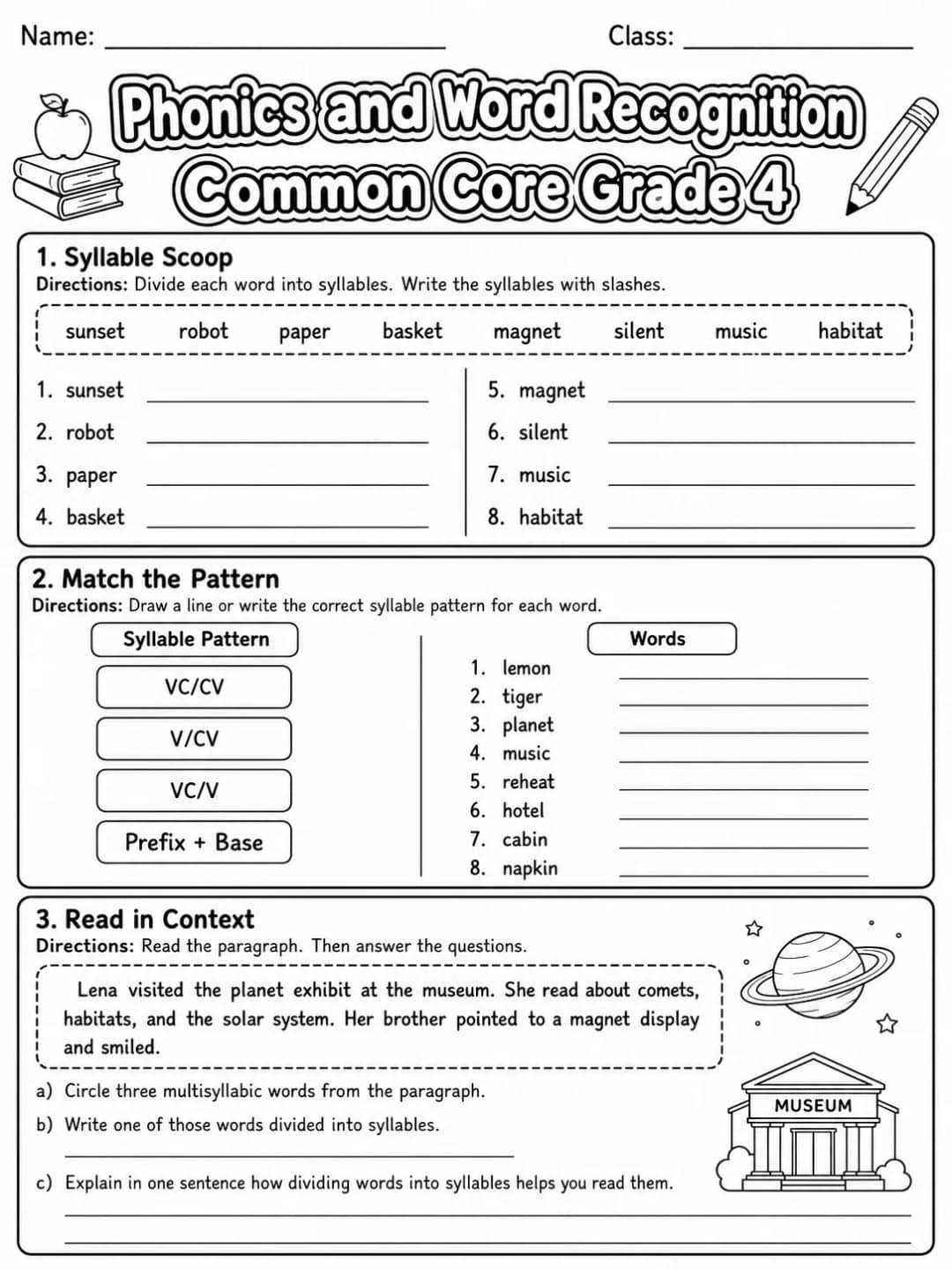Phonics and Word Recognition Common Core Grade 4 printable Common Core ELA Grade 4 worksheet preview from KiwiBee