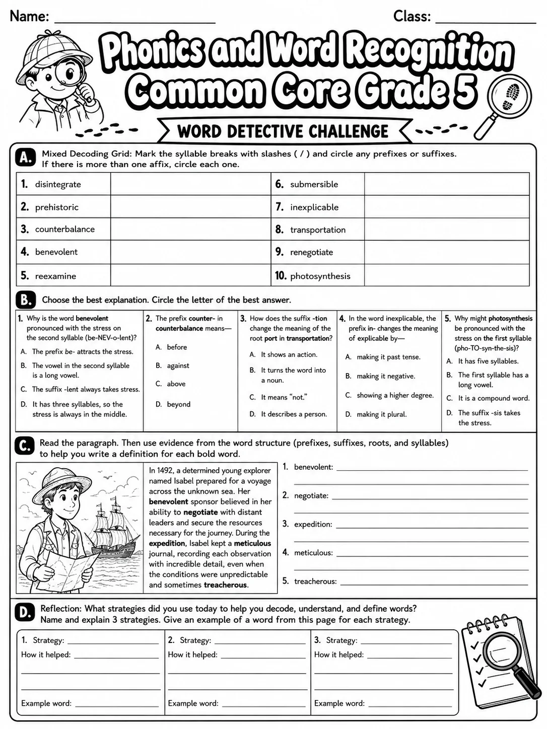 Phonics and Word Recognition Common Core Grade 5 page 7 printable Common Core ELA worksheet preview