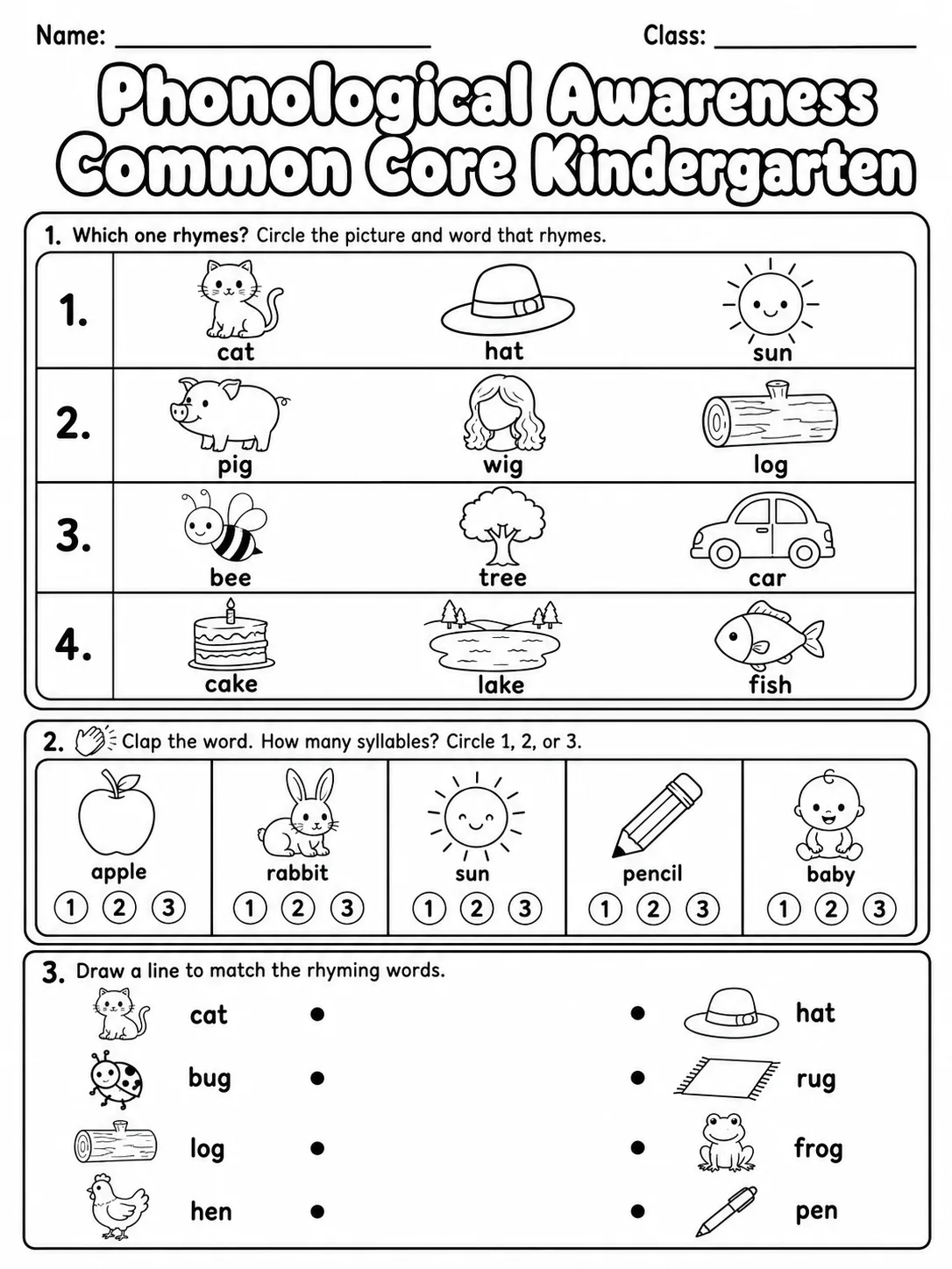 Phonological Awareness Common Core Kindergarten printable Common Core ELA Kindergarten worksheet preview from KiwiBee