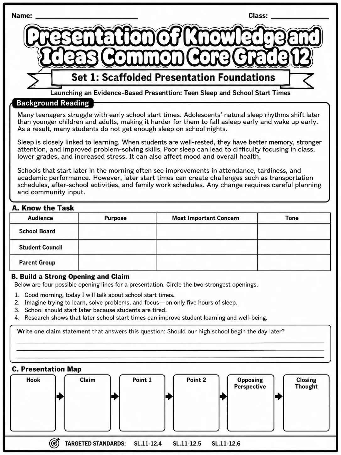 Presentation of Knowledge and Ideas Common Core Grade 1