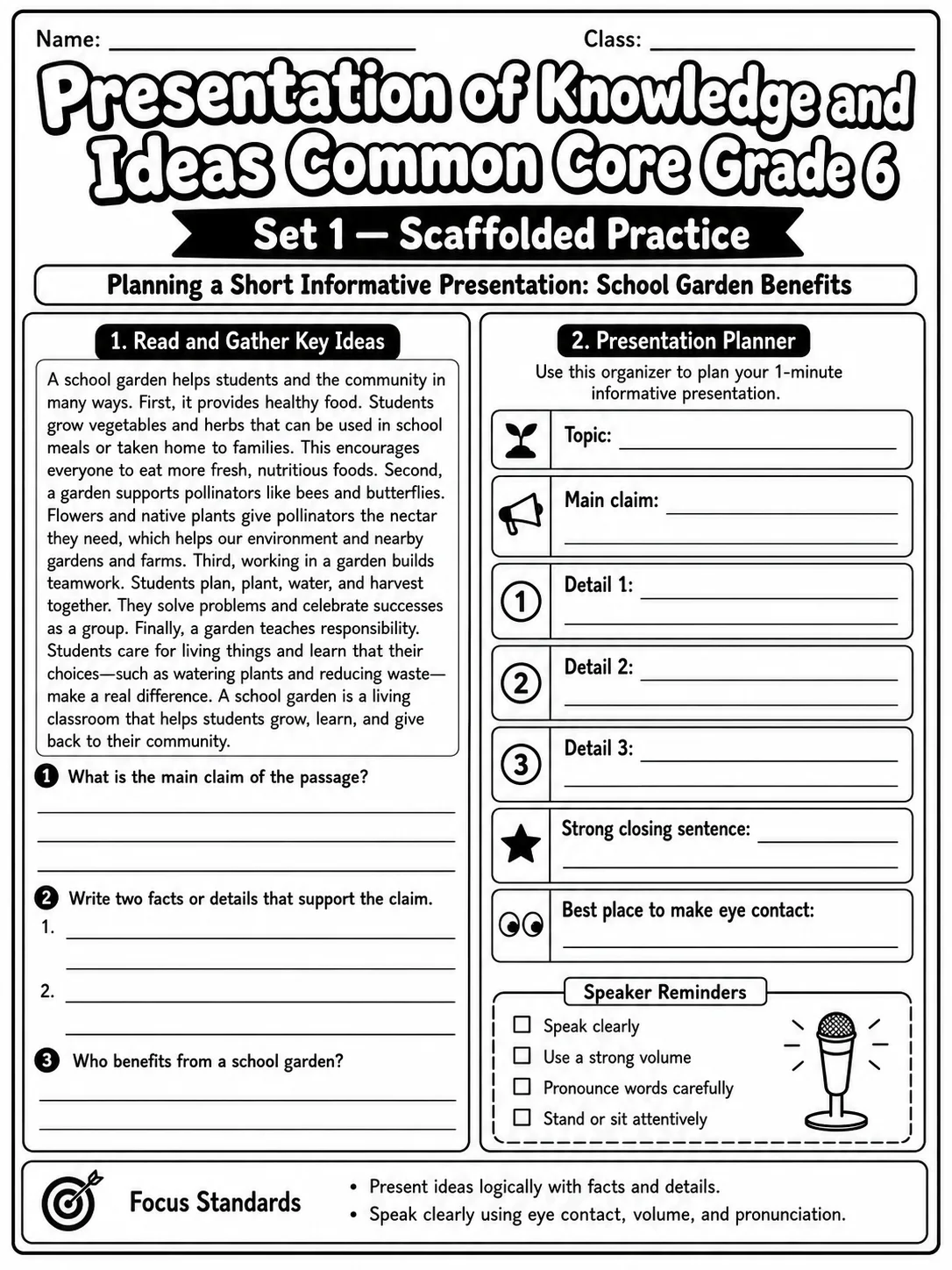 Presentation of Knowledge and Ideas Common Core Grade 6