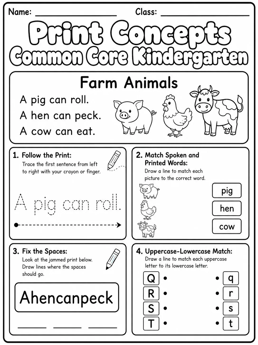Print Concepts Common Core Kindergarten page 5 printable Common Core ELA worksheet preview