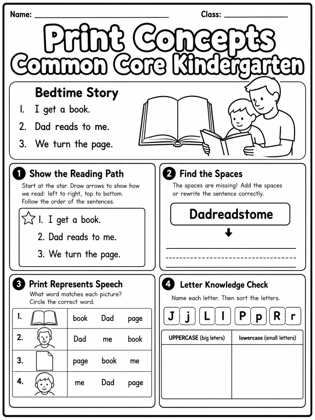 Print Concepts Common Core Kindergarten page 10 printable Common Core ELA worksheet preview