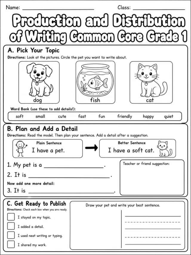 Production and Distribution of Writing Common Core Grade 1