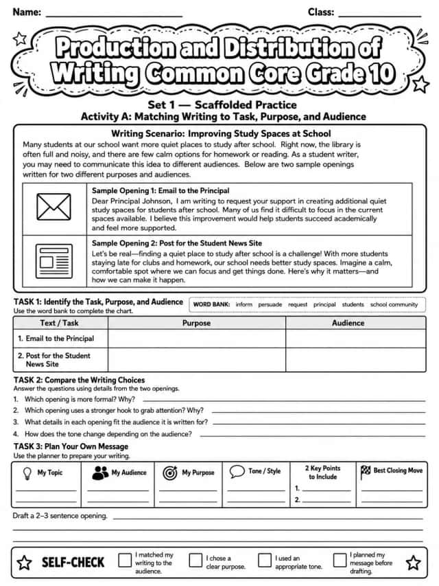 Production and Distribution of Writing Common Core Grade 10