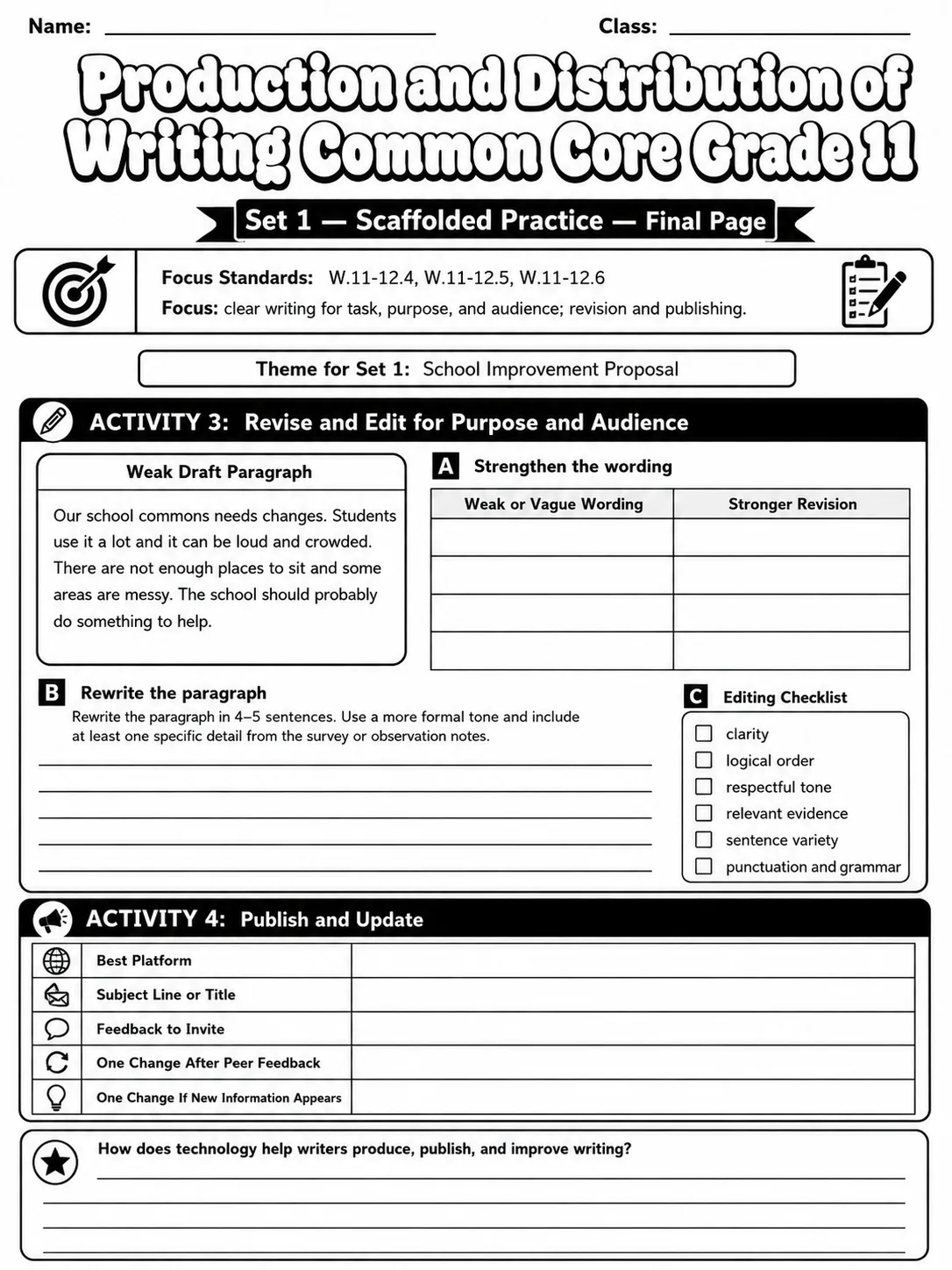 Production and Distribution of Writing Common Core Grade 11