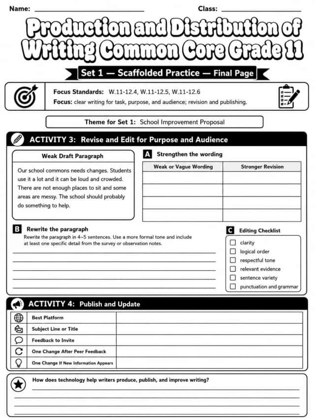 Production and Distribution of Writing Common Core Grade 11