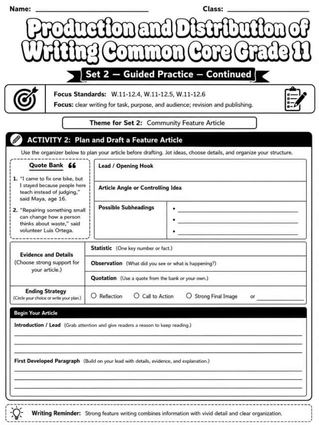 Production and Distribution of Writing Common Core Grade 11