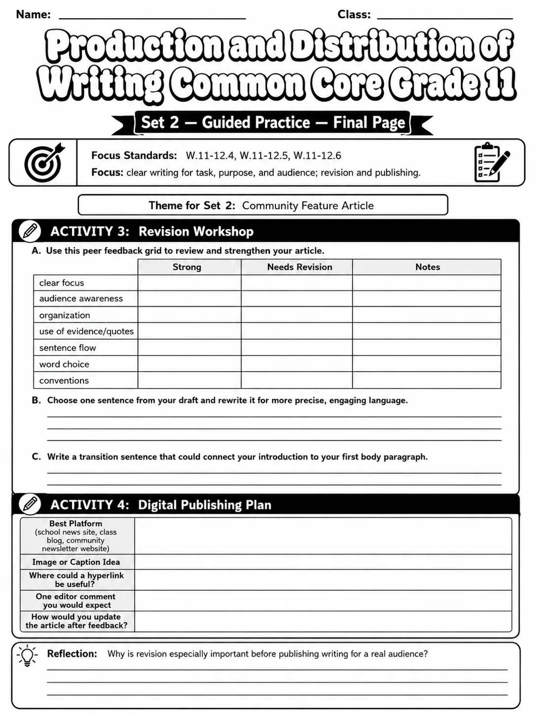 Production and Distribution of Writing Common Core Grade 11