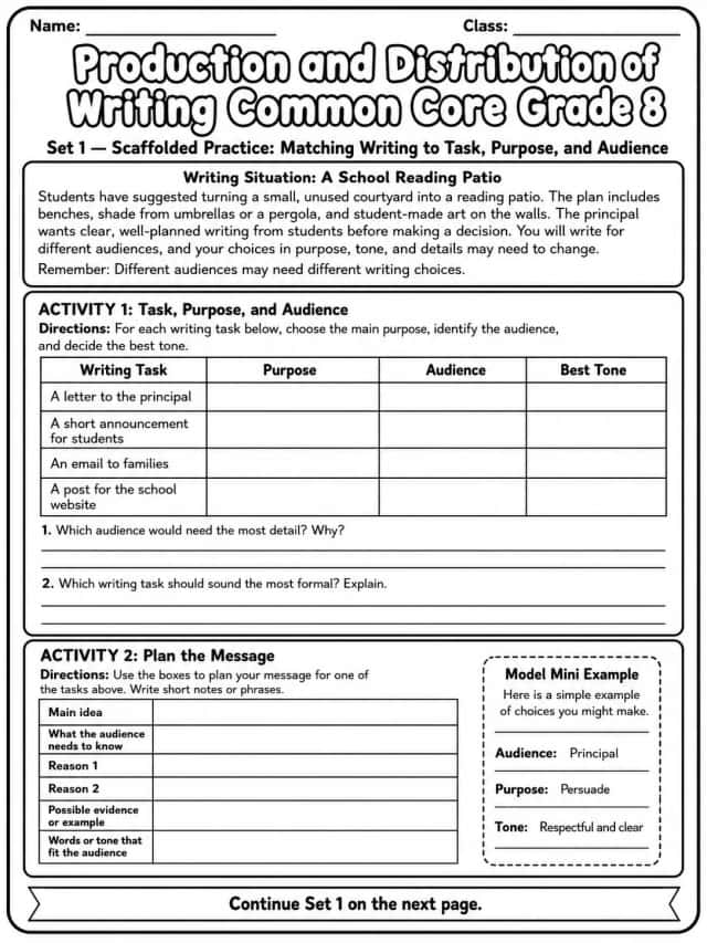 Production and Distribution of Writing Common Core Grade 8