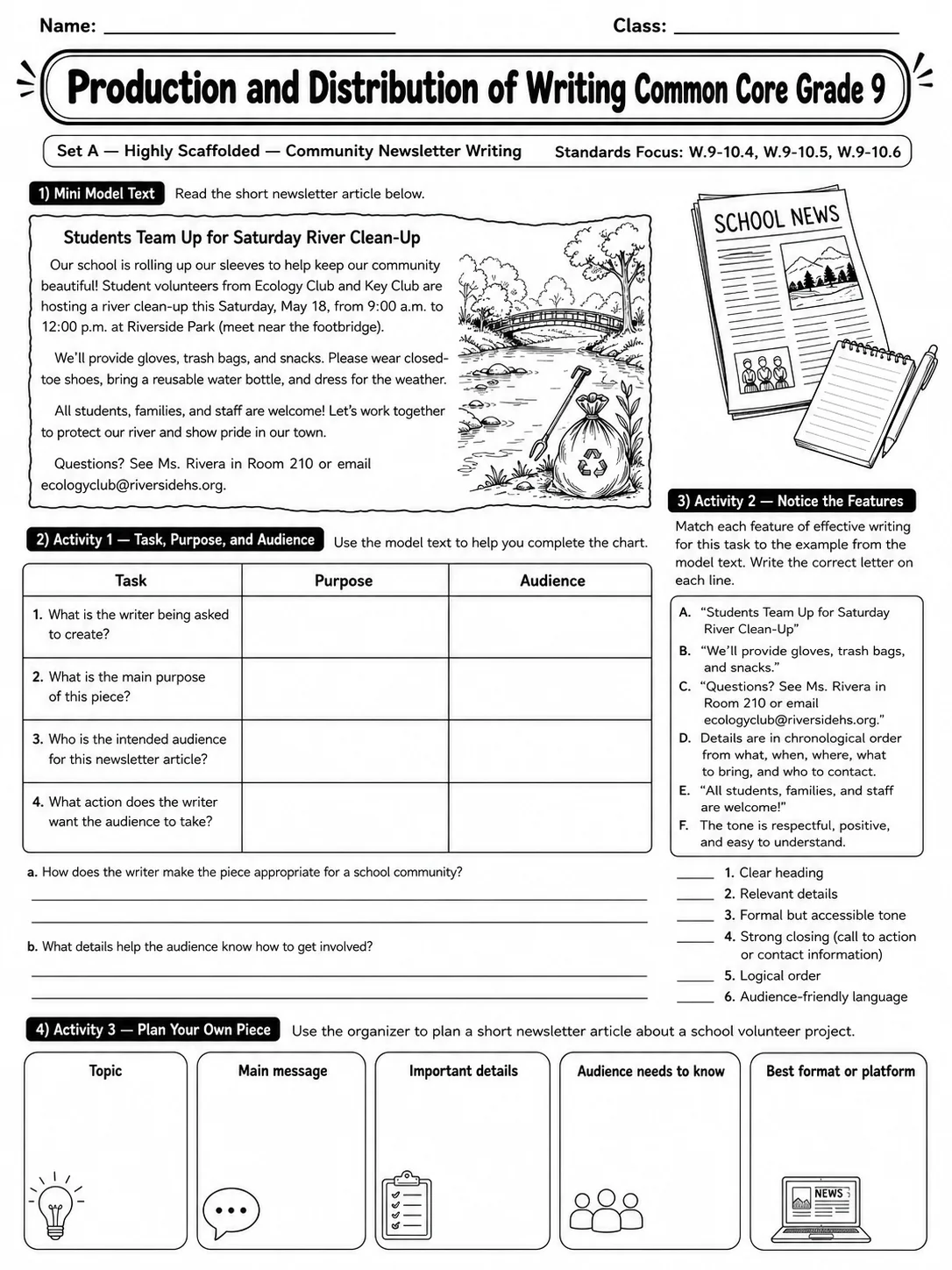 Production and Distribution of Writing Common Core Grade 9