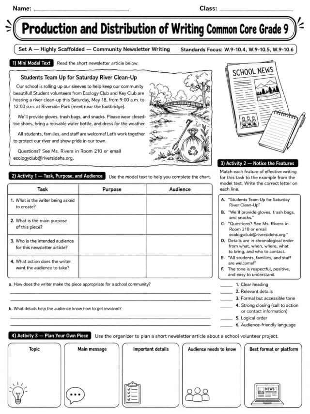 Production and Distribution of Writing Common Core Grade 9