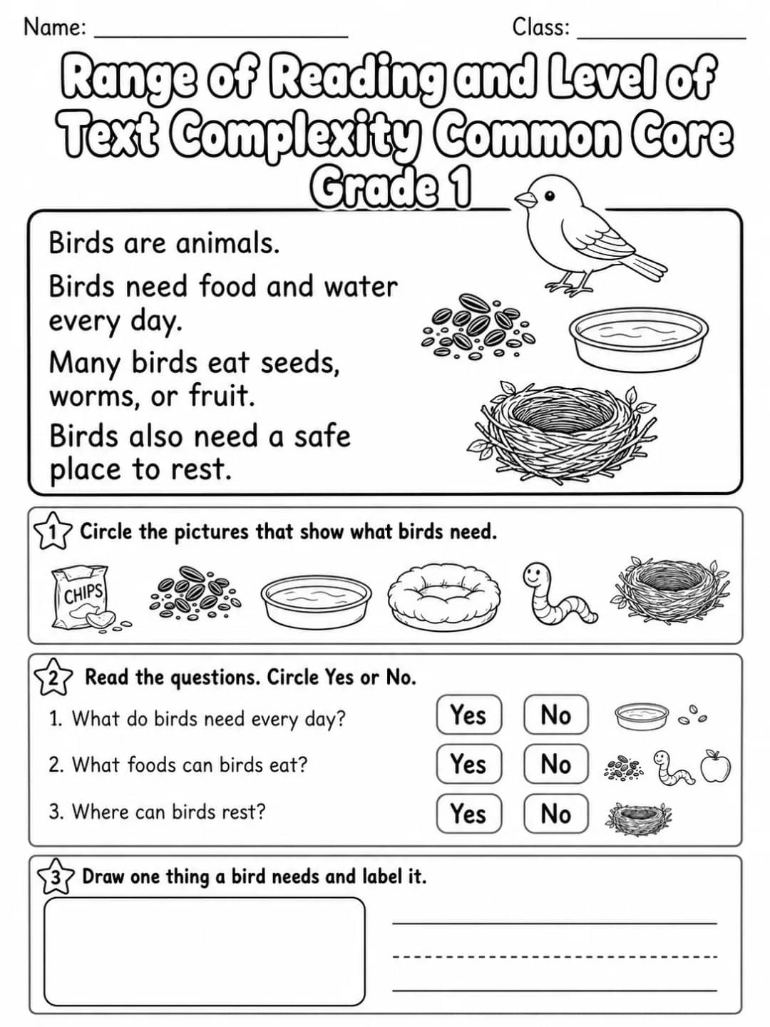 Range of Reading and Level of Text Complexity Common Core Grade 1 printable Common Core ELA Grade 1 worksheet preview from KiwiBee
