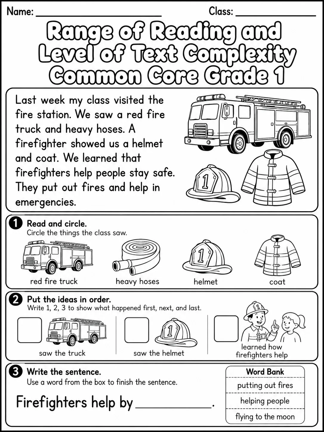 Range of Reading and Level of Text Complexity Common Core Grade 1 page 2 printable Common Core ELA worksheet preview