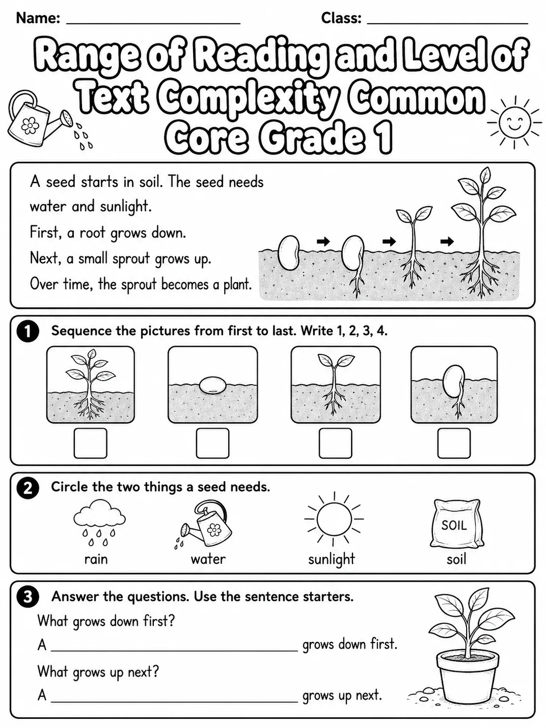 Range of Reading and Level of Text Complexity Common Core Grade 1 page 3 printable Common Core ELA worksheet preview