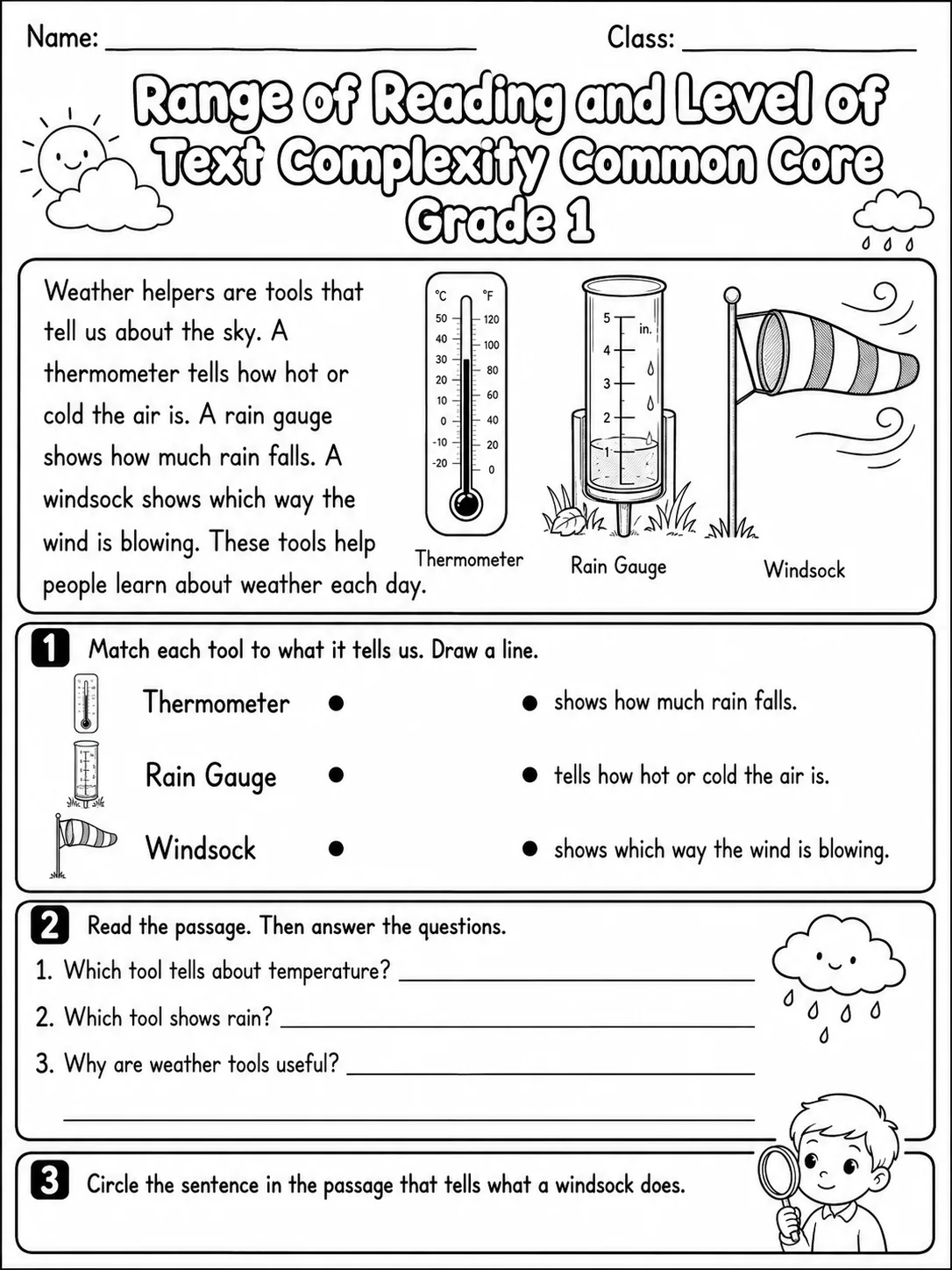 Range of Reading and Level of Text Complexity Common Core Grade 1 page 5 printable Common Core ELA worksheet preview