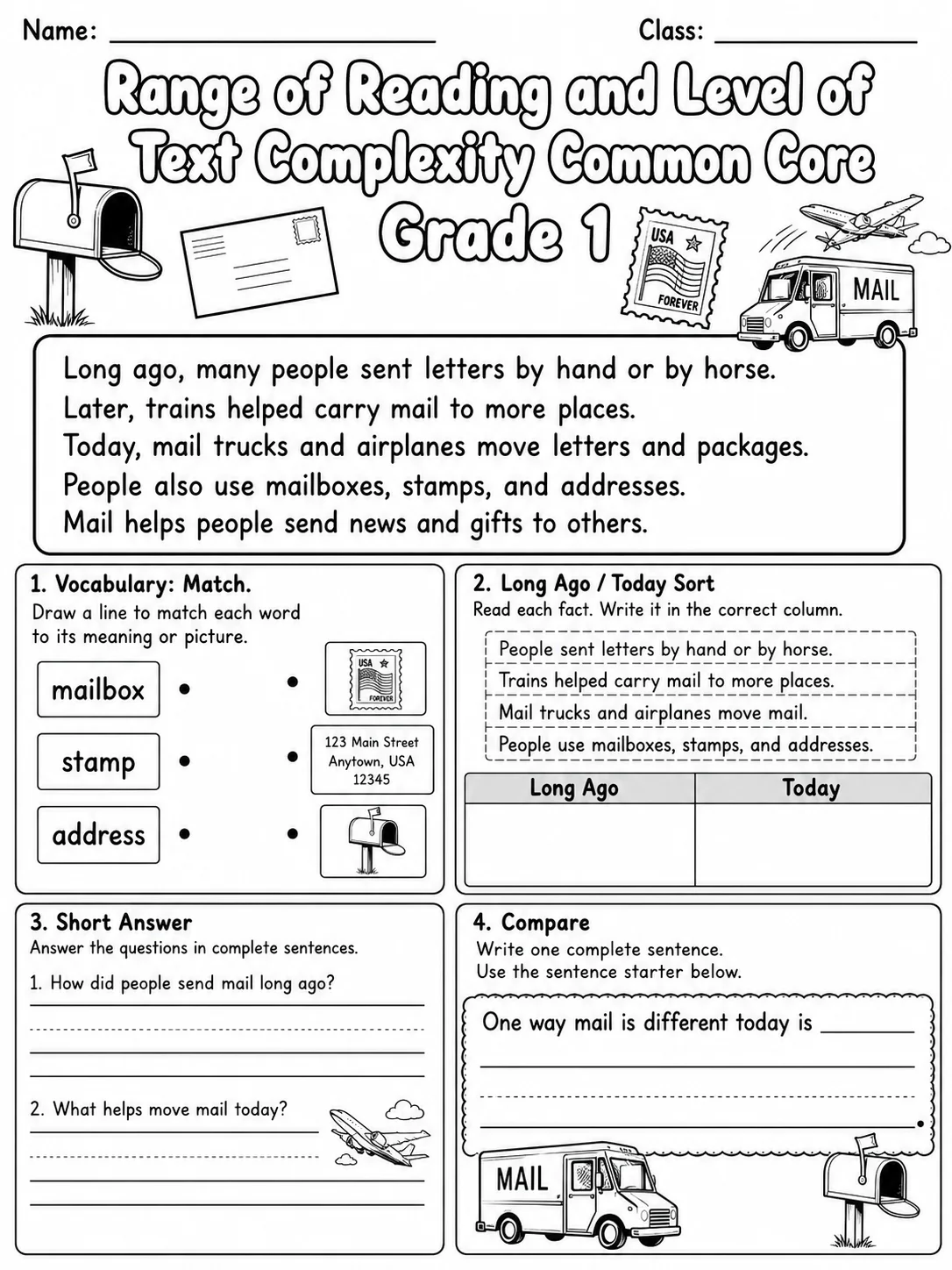 Range of Reading and Level of Text Complexity Common Core Grade 1 page 6 printable Common Core ELA worksheet preview