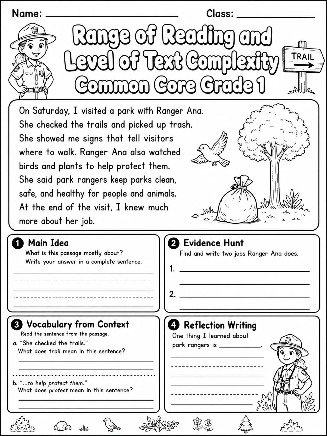 Range of Reading and Level of Text Complexity Common Core Grade 1 page 8 printable Common Core ELA worksheet preview