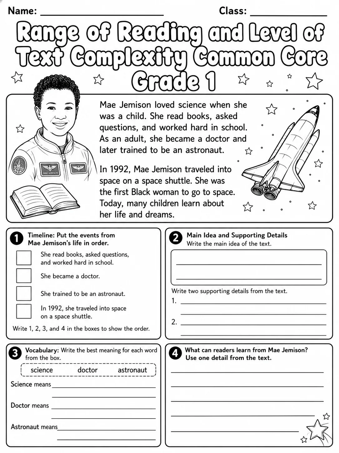 Range of Reading and Level of Text Complexity Common Core Grade 1 page 10 printable Common Core ELA worksheet preview