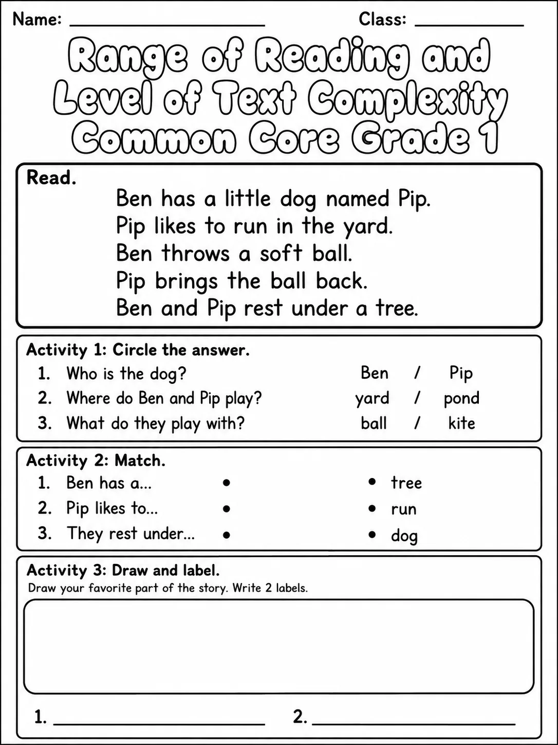 Range of Reading and Level of Text Complexity Common Core Grade 1