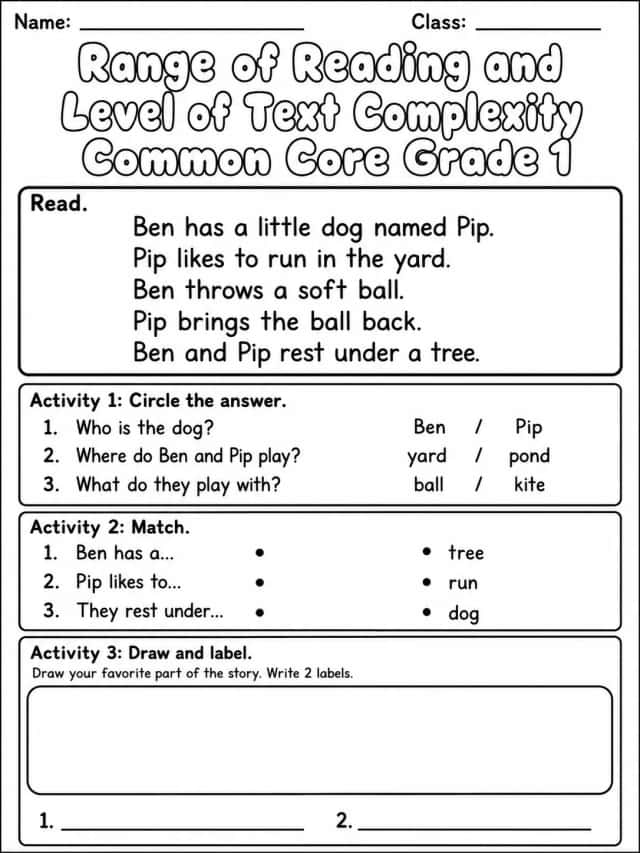 Range of Reading and Level of Text Complexity Common Core Grade 1