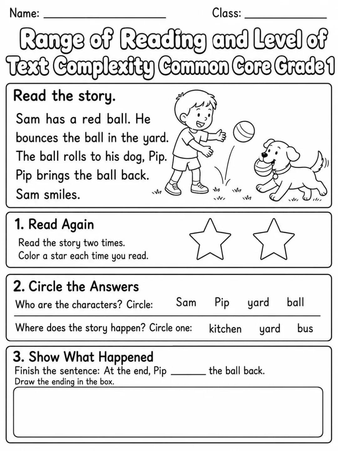 Range of Reading and Level of Text Complexity Common Core Grade 1 printable Common Core ELA Grade 1 worksheet preview from KiwiBee