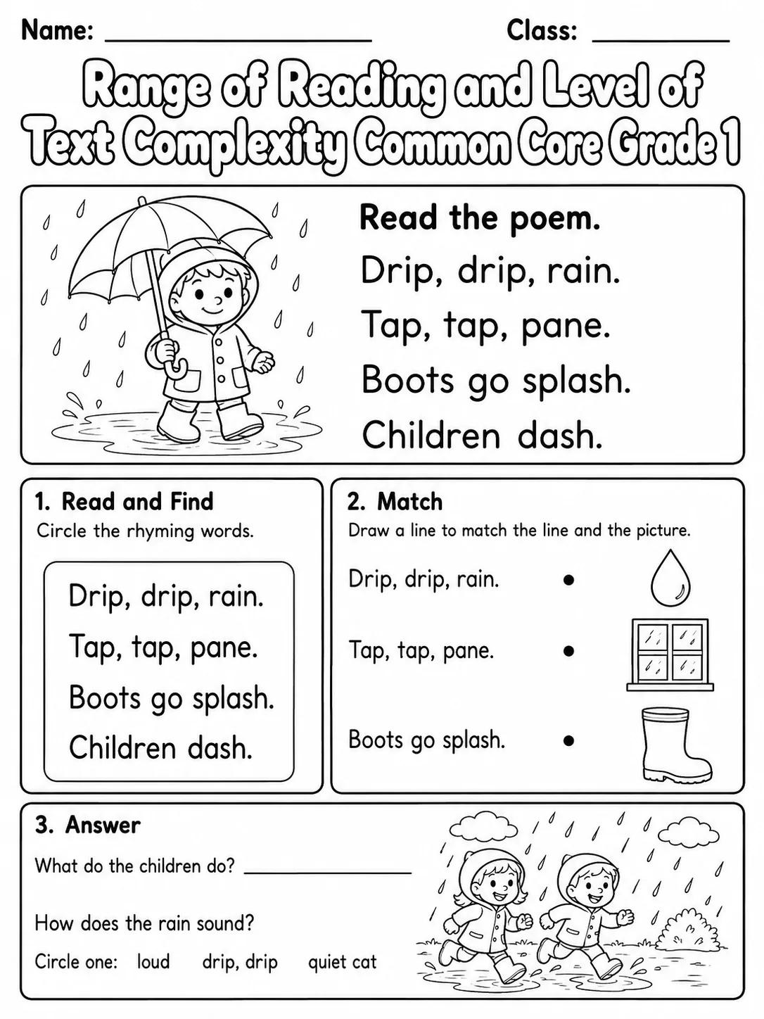 Range of Reading and Level of Text Complexity Common Core Grade 1 page 2 printable Common Core ELA worksheet preview