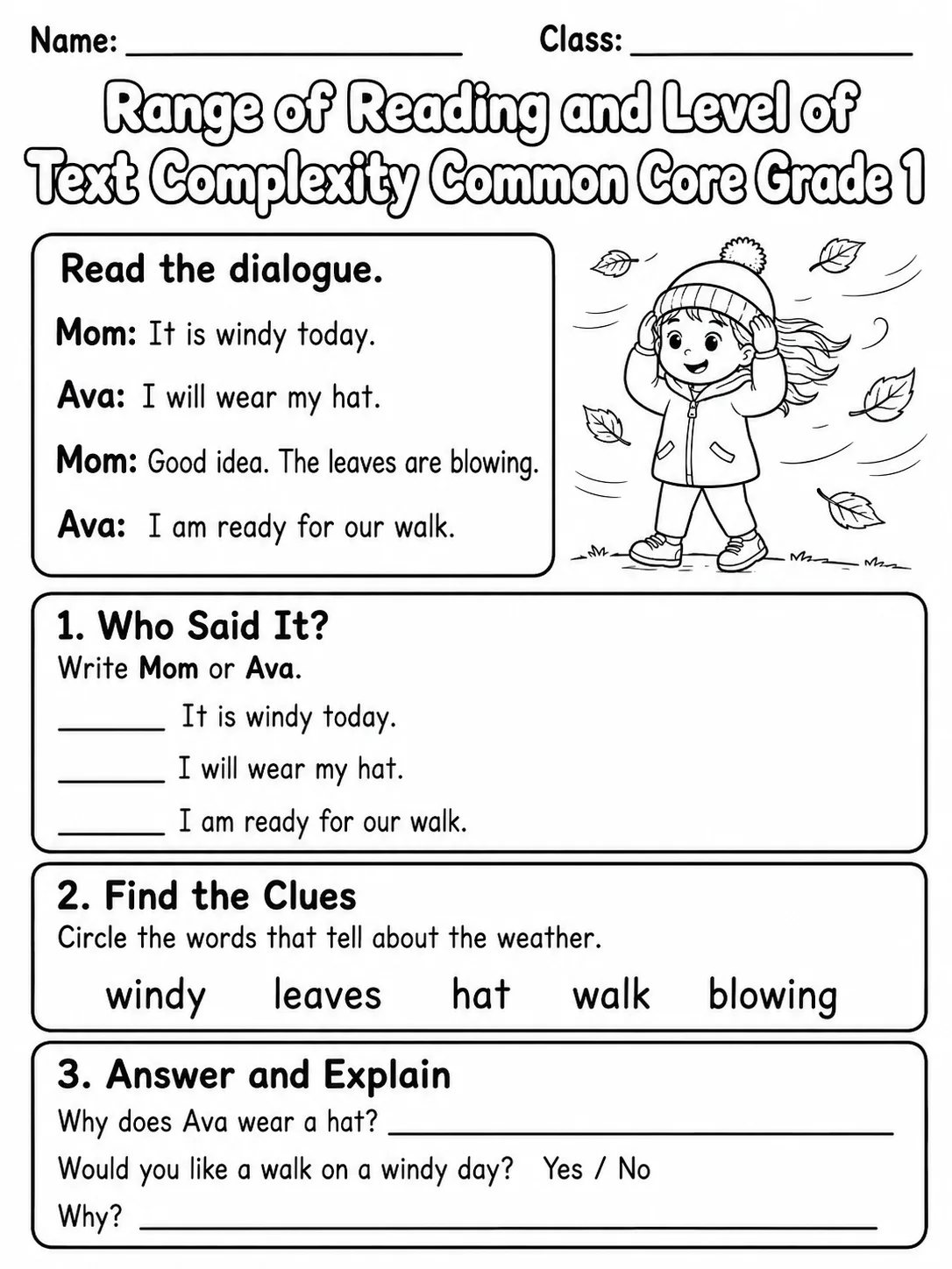 Range of Reading and Level of Text Complexity Common Core Grade 1 page 4 printable Common Core ELA worksheet preview