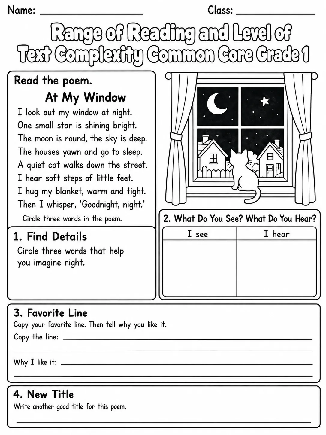 Range of Reading and Level of Text Complexity Common Core Grade 1 page 8 printable Common Core ELA worksheet preview