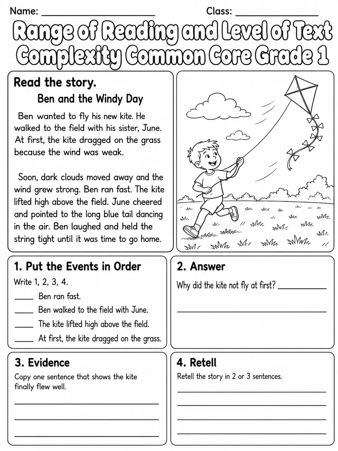 Range of Reading and Level of Text Complexity Common Core Grade 1 page 9 printable Common Core ELA worksheet preview
