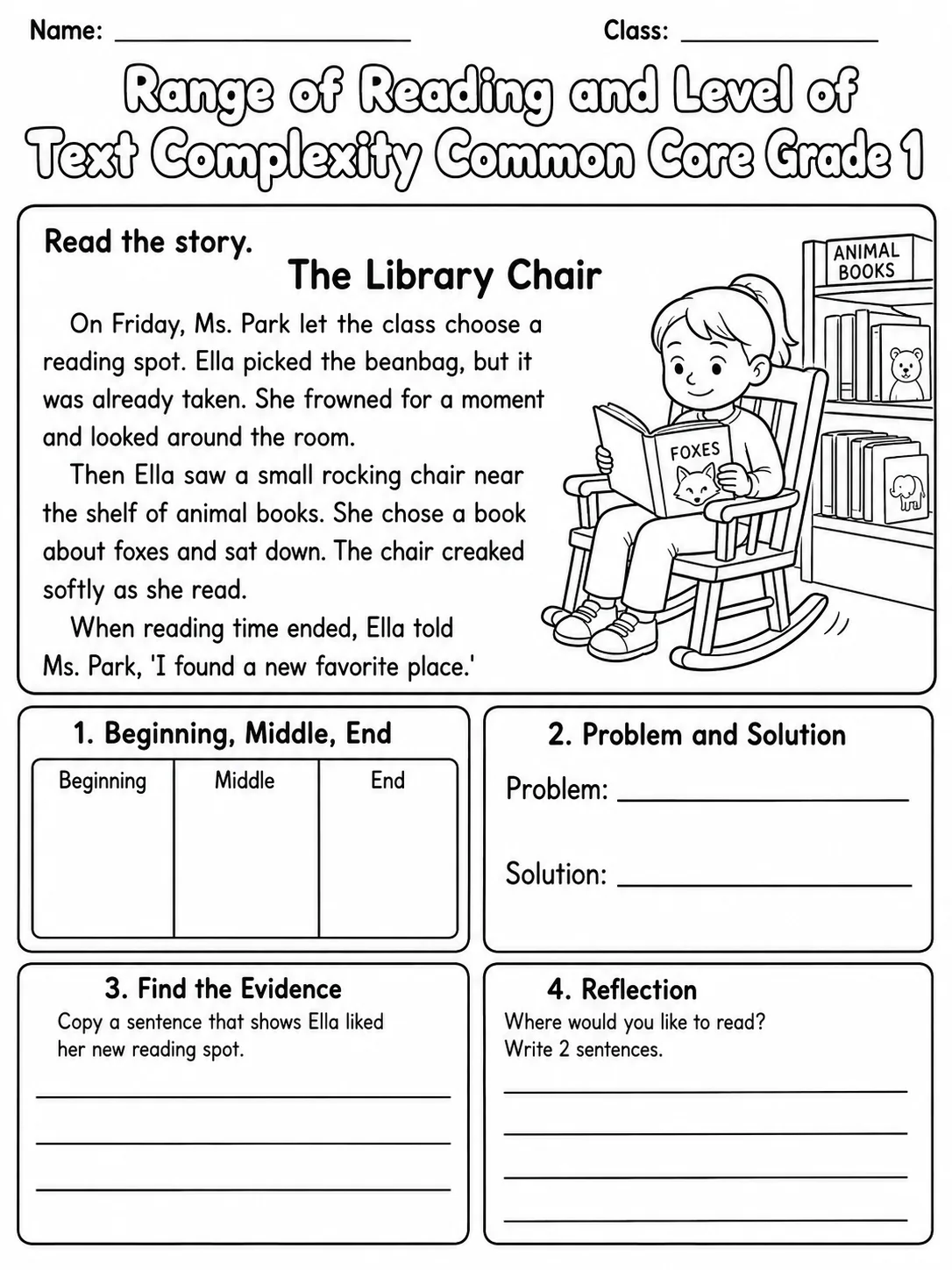 Range of Reading and Level of Text Complexity Common Core Grade 1 page 10 printable Common Core ELA worksheet preview