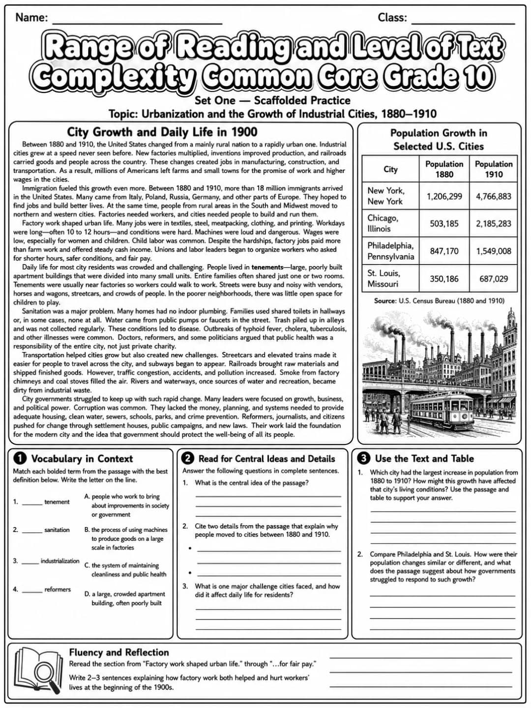 Range of Reading and Level of Text Complexity Common Core Grade 10 printable Common Core ELA Grade 10 worksheet preview from KiwiBee