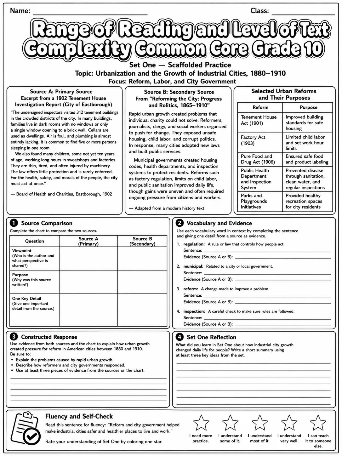 Range of Reading and Level of Text Complexity Common Core Grade 10 page 3 printable Common Core ELA worksheet preview