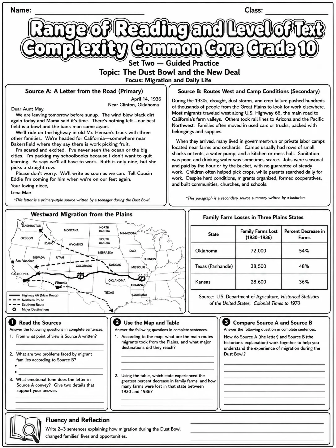 Range of Reading and Level of Text Complexity Common Core Grade 10 page 5 printable Common Core ELA worksheet preview