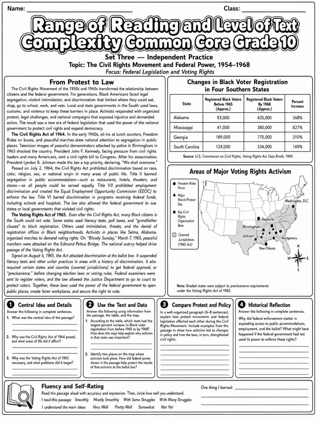 Range of Reading and Level of Text Complexity Common Core Grade 10 page 9 printable Common Core ELA worksheet preview
