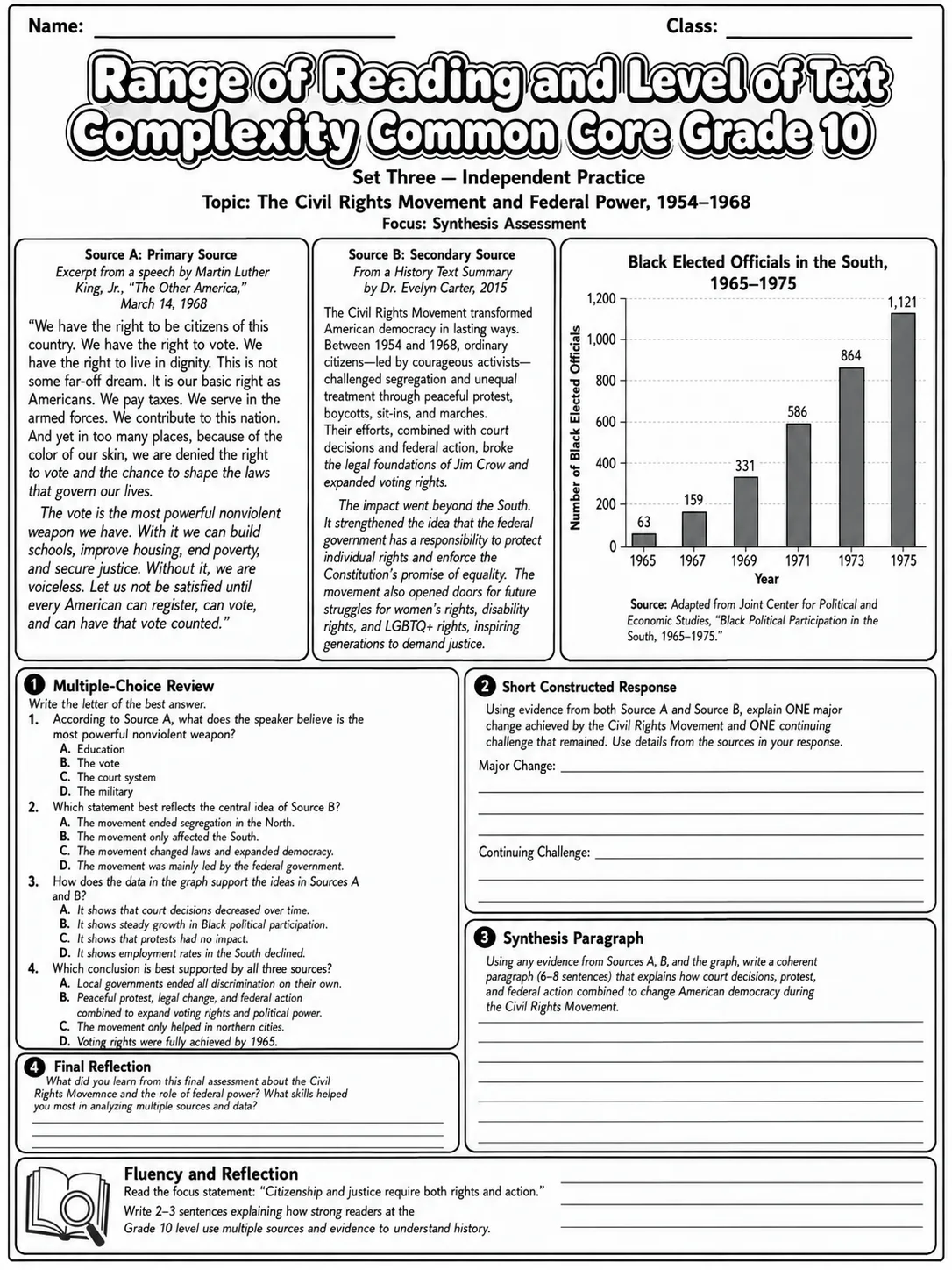 Range of Reading and Level of Text Complexity Common Core Grade 10 page 10 printable Common Core ELA worksheet preview