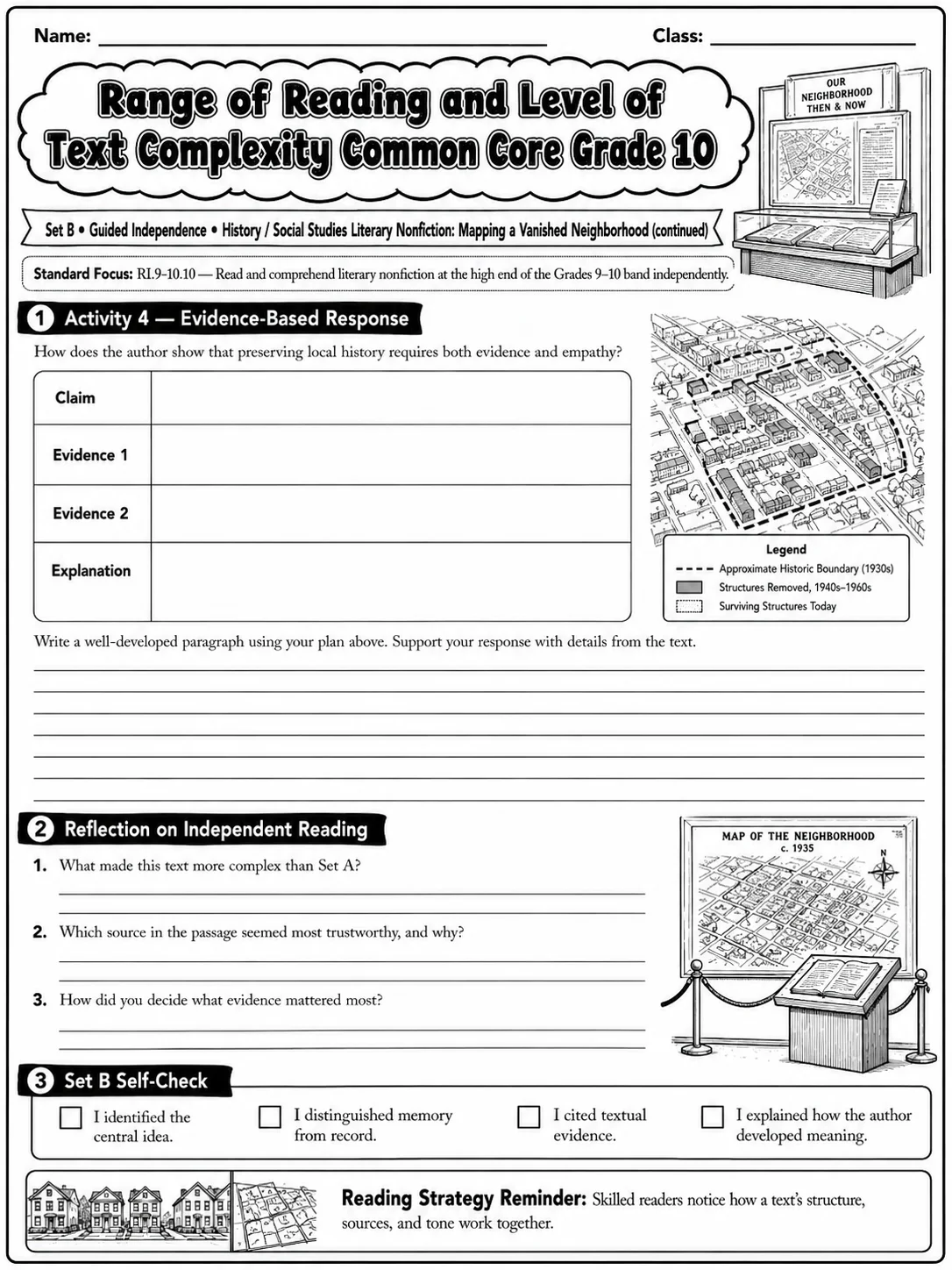 Range of Reading and Level of Text Complexity Common Core Grade 10 page 2 printable Common Core ELA worksheet preview