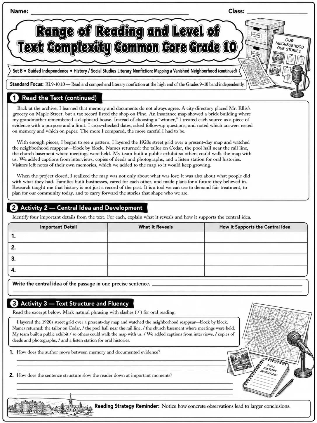 Range of Reading and Level of Text Complexity Common Core Grade 10 page 3 printable Common Core ELA worksheet preview