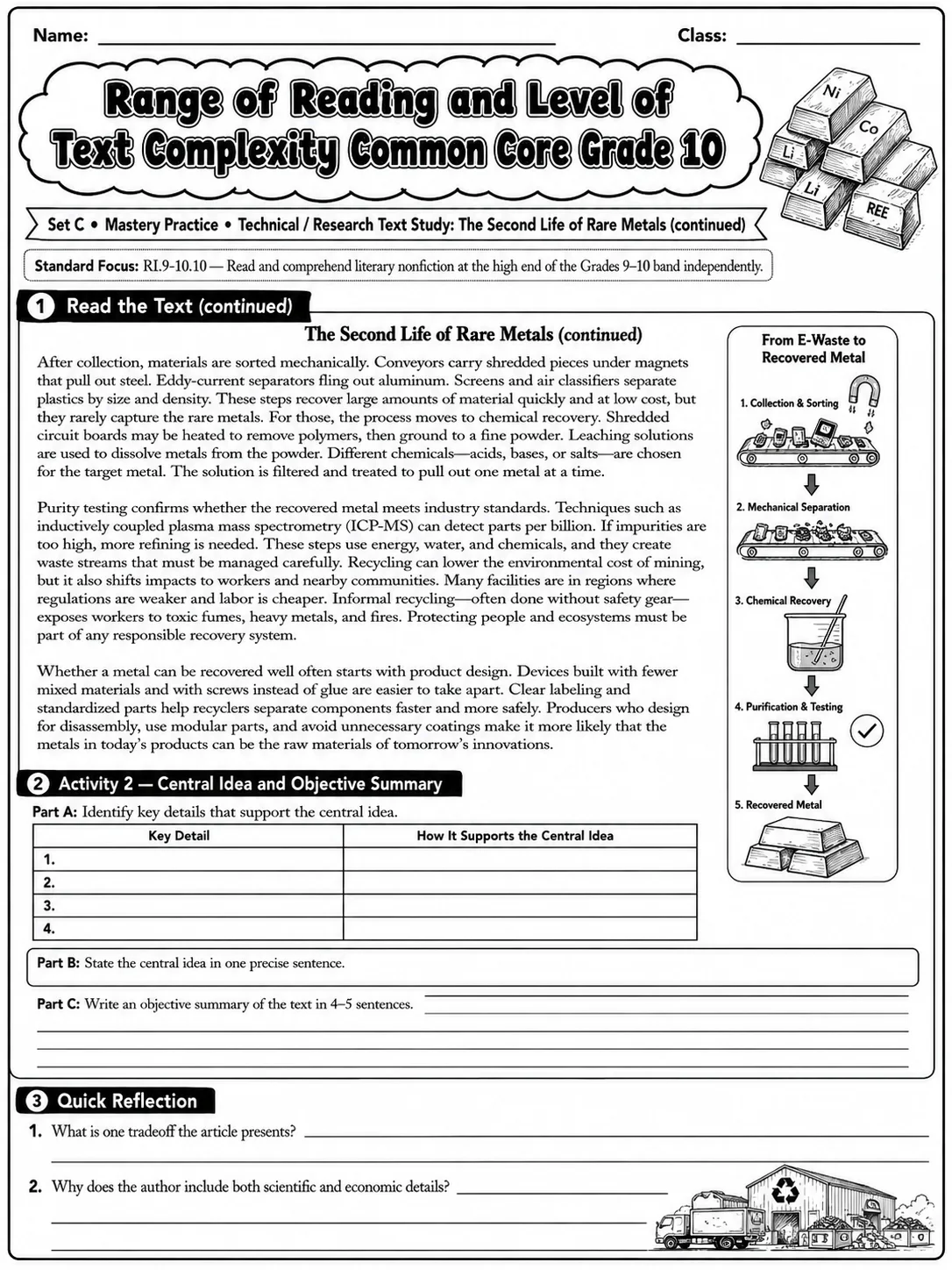 Range of Reading and Level of Text Complexity Common Core Grade 10 page 5 printable Common Core ELA worksheet preview