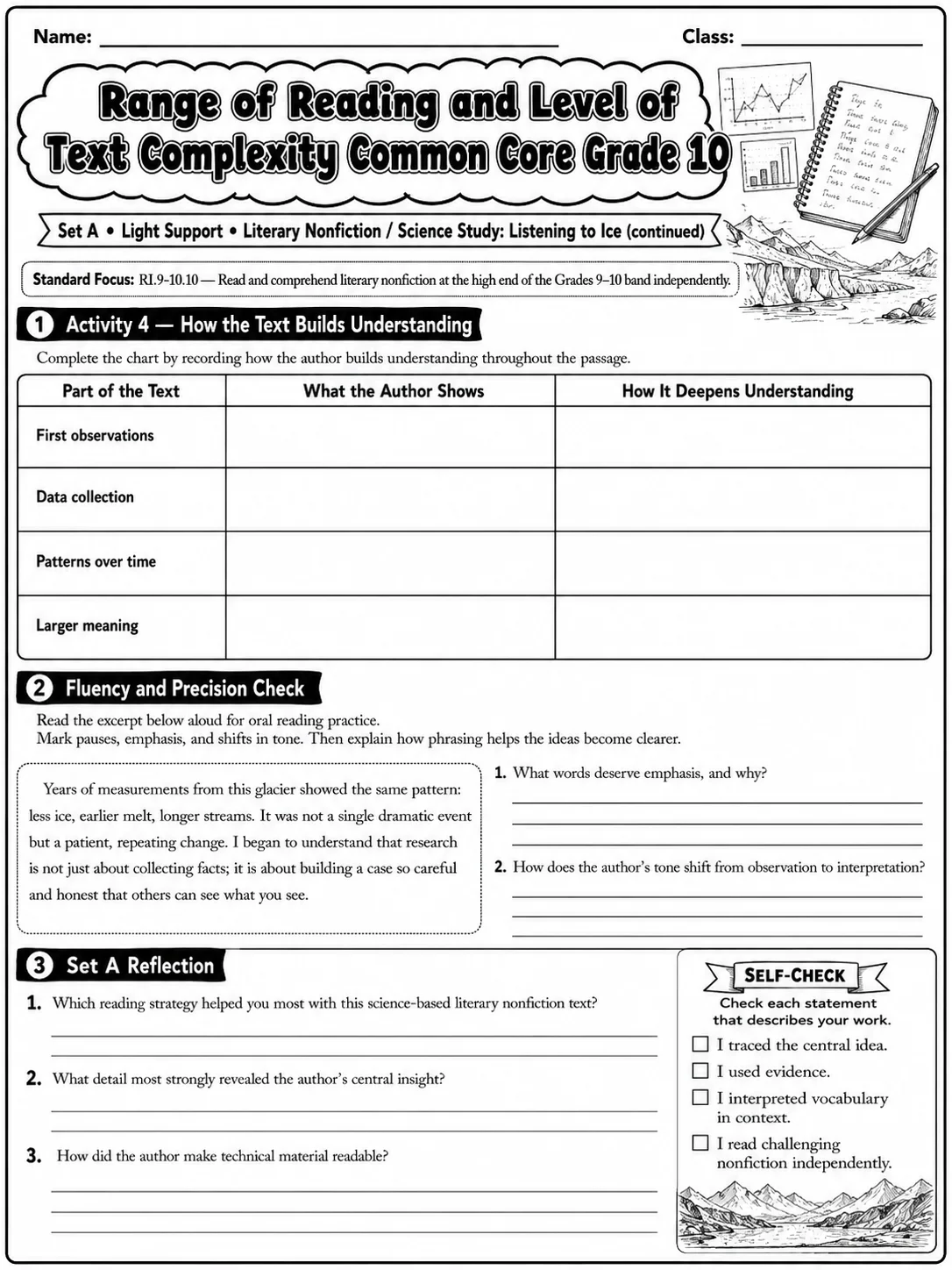 Range of Reading and Level of Text Complexity Common Core Grade 10 page 9 printable Common Core ELA worksheet preview