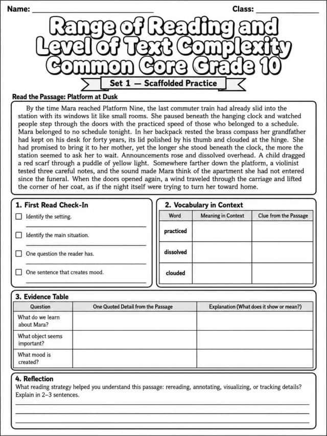 Range of Reading and Level of Text Complexity Common Core Grade 10