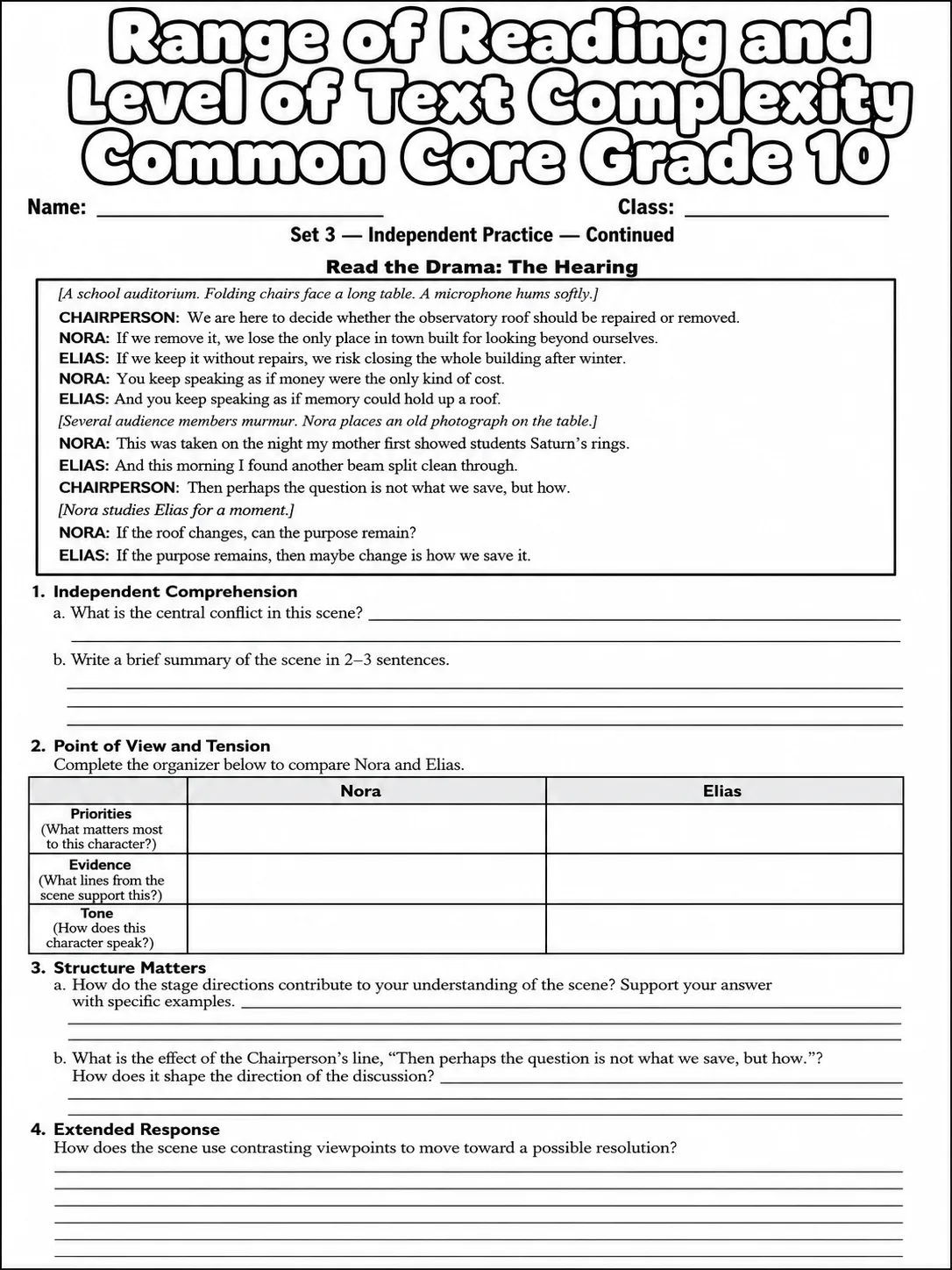 Range of Reading and Level of Text Complexity Common Core Grade 10 page 8 printable Common Core ELA worksheet preview