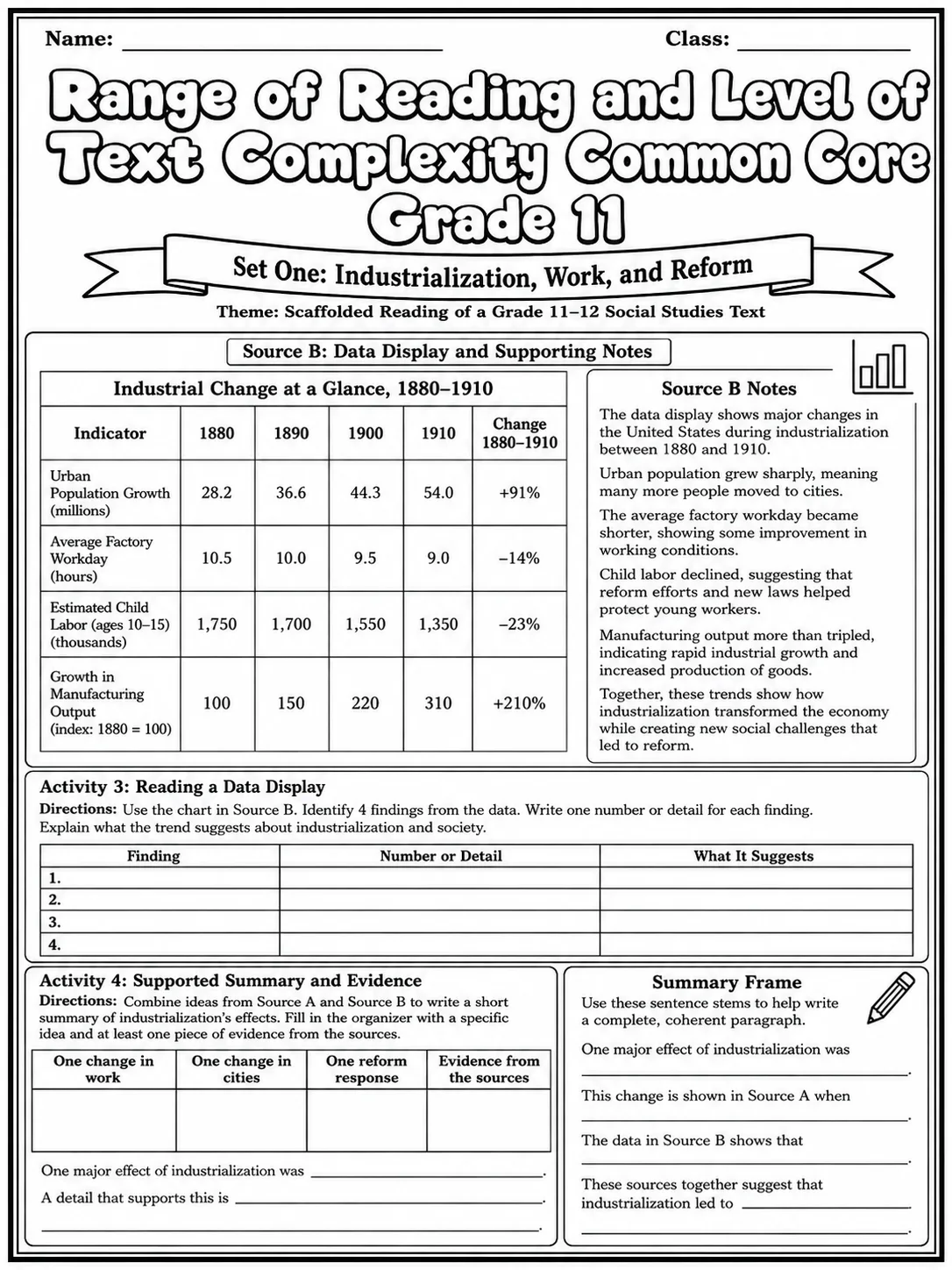 Range of Reading and Level of Text Complexity Common Core Grade 11 page 2 printable Common Core ELA worksheet preview