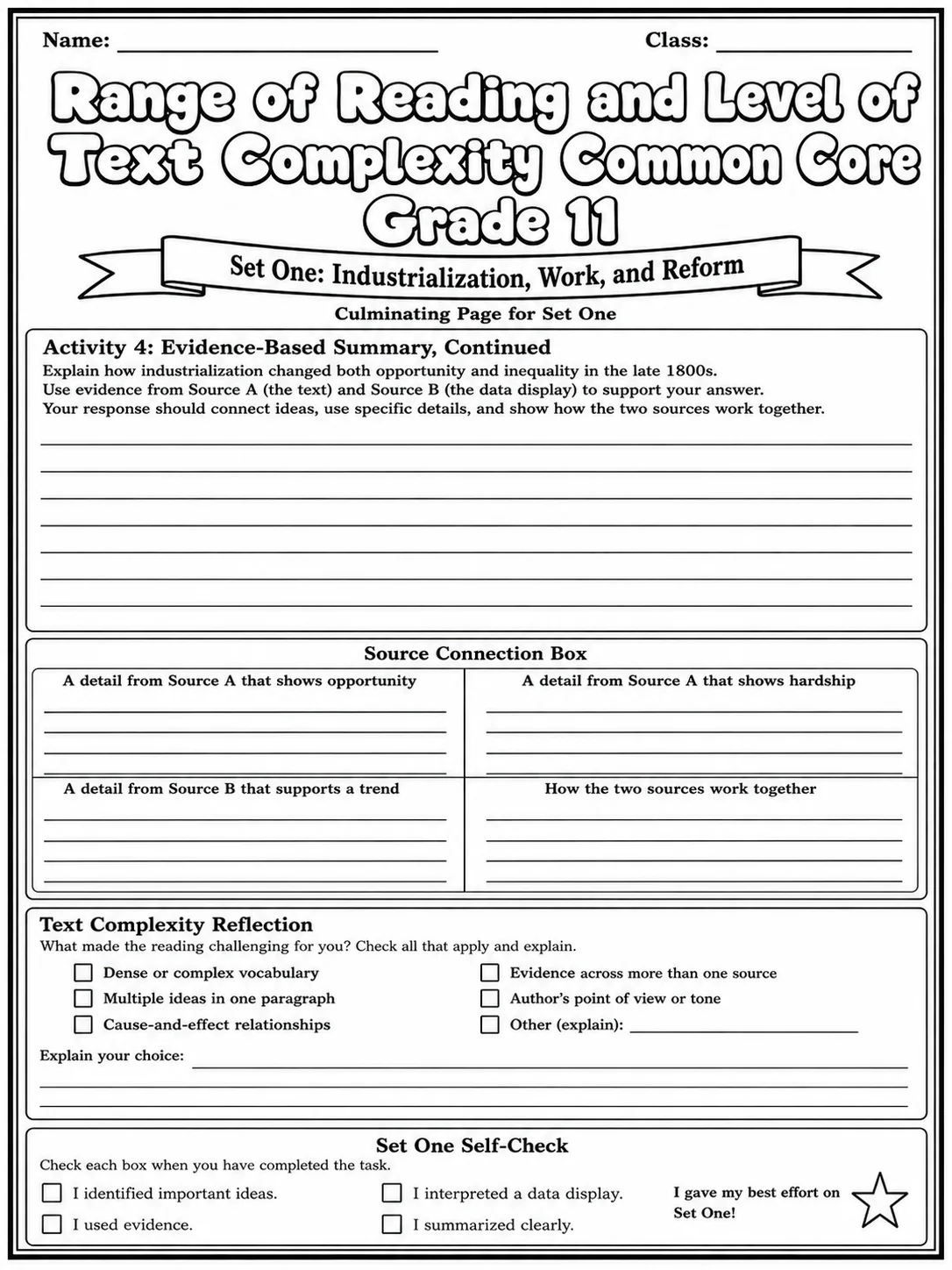 Range of Reading and Level of Text Complexity Common Core Grade 11 page 3 printable Common Core ELA worksheet preview