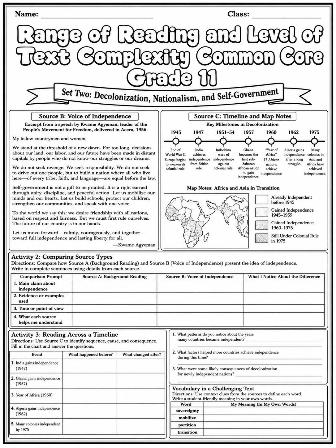 Range of Reading and Level of Text Complexity Common Core Grade 11 page 5 printable Common Core ELA worksheet preview