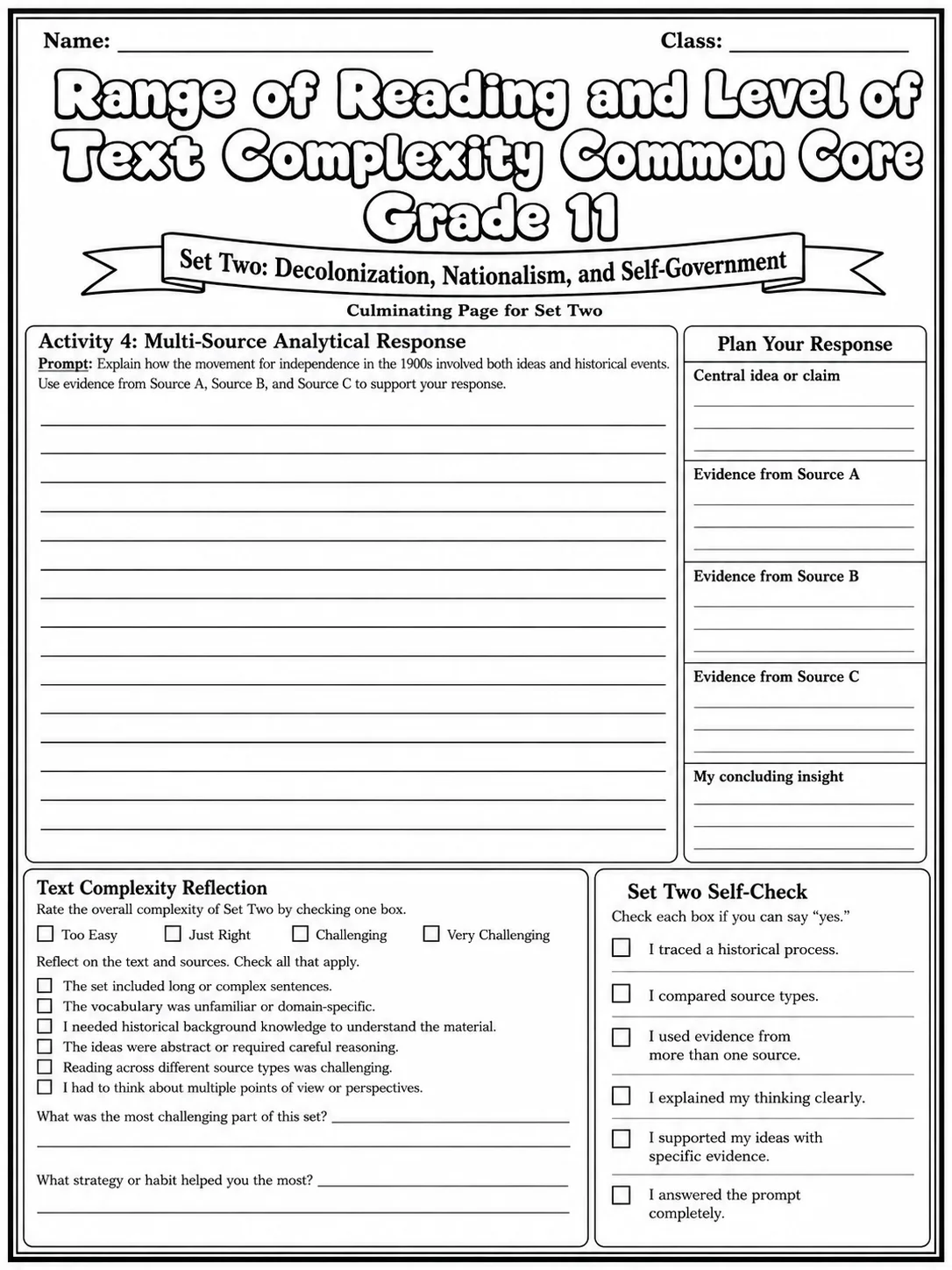 Range of Reading and Level of Text Complexity Common Core Grade 11 page 6 printable Common Core ELA worksheet preview