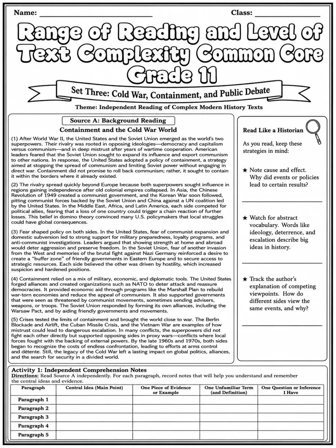 Range of Reading and Level of Text Complexity Common Core Grade 11 page 7 printable Common Core ELA worksheet preview